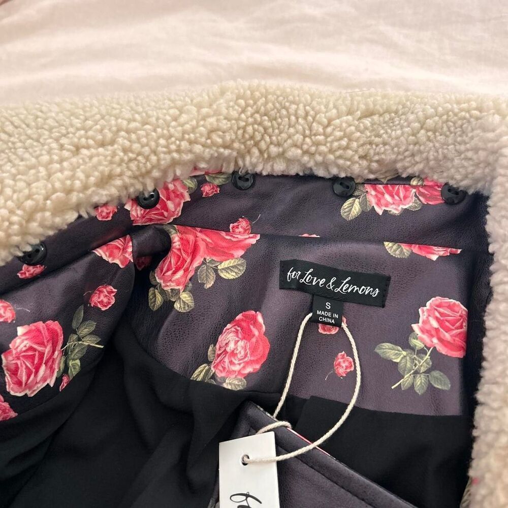 For Love & Lemons Wren Vegan Leather Moto Jacket Floral Rose Romantic Grunge new - Picture 6 of 7